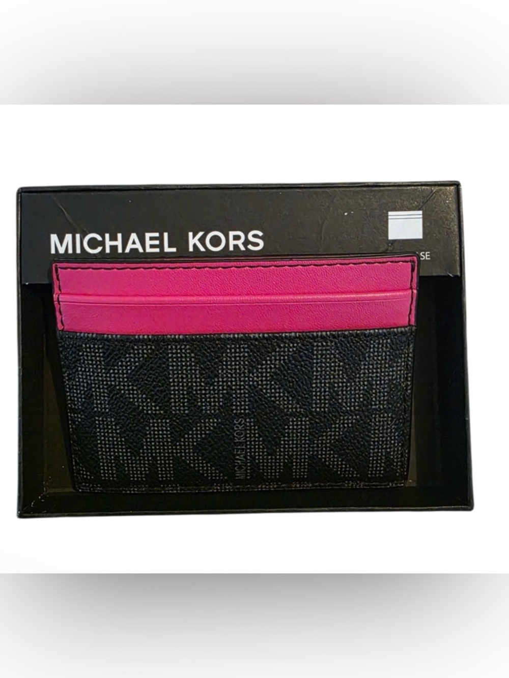 Michael Kors NEW In Box Black Card Case with Hot Pink Interior Giftable - Picture 1 of 3